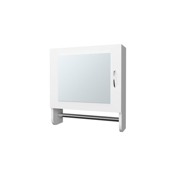 English Elm Pine Mirrored Medicine Cabinet with Towel Bar and Two Shelves — Wall-Mounted Bathroom Storage Unit White 20.3 L x 18.3 W x 2.4 H B128P237172
