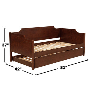 English Elm Wood Twin Daybed with Trundle Cherry Veneer Camelback Frame for Guest Rooms B016P460694