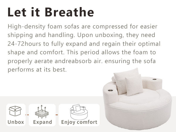 English Elm Round Cloud Sectional Sofa Bed with Memory Foam Cushions for Studio Living Spaces White W3224P444293