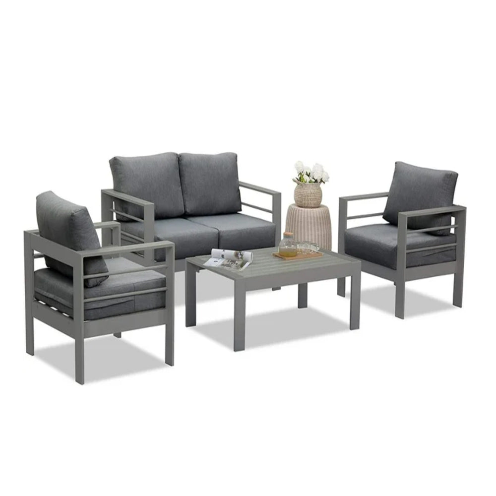 English Elm 2-pack Outdoor Cast Aluminum Armchairs with Uv Resistant Olefin Cushions for Patio Gray+Gray B082P454995
