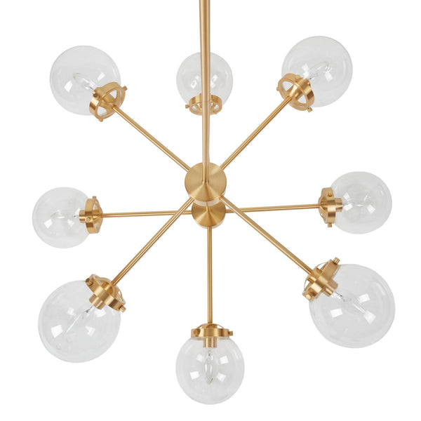 English Elm 8-Light Metal Globe Chandelier Gold Finish with Clear Glass Shades, 34" Dia, Modern Luxe Fixture B035P264529
