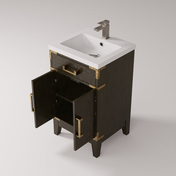 English Elm Brown Oak Single-Sink Vanity 20" W X 18" D With Acrylic Top & Chrome Faucet For Stylish Bathrooms B2731P259732