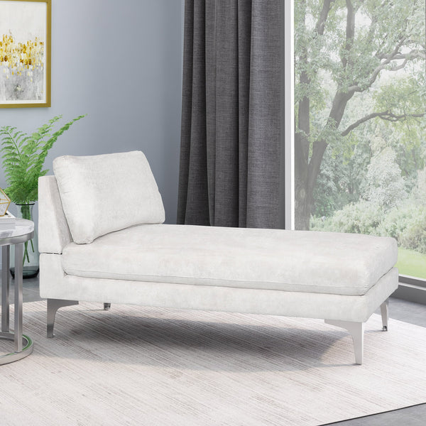 English Elm Christopher Knight Home® - CHAISE Plush Fabric Lounge with Silver Bracket Legs and Backrest Pillow for Stylish Comfort Ivory 66.75 L x 30.5 W x 12.25 H 68109.00IVR