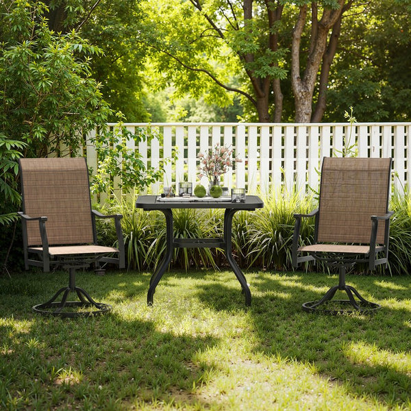 English Elm Outdoor Swivel Patio Dining Chairs Textilene Woven Set for Backyard Entertaining T3623P433697