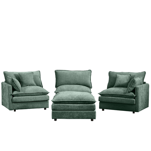 English Elm Modular L-Shaped Sectional Sofa, 102" Mint Green Chenille Couch With Movable Ottoman & Diy Comfort W1359S00050
