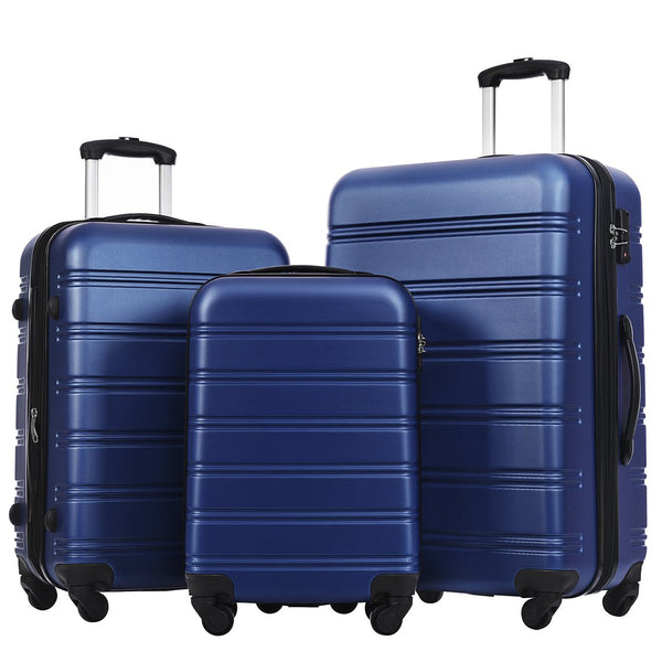 English Elm 3 Piece Abs Hardshell Spinner Luggage Set with Tsa Lock Expandable Travel Suitcases Blue PP191030AAC