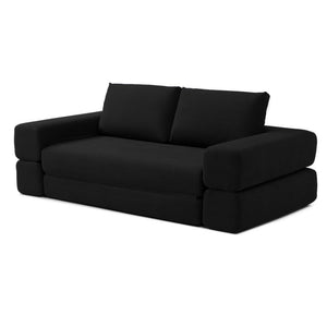 English Elm 81'' Corduroy Floor Sofa Convertible Loveseat Futon Sleeper with Foam Fill and Pillows Black W1117P459730