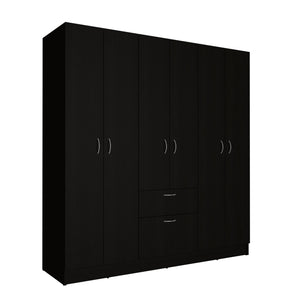 English Elm Guajira Six Door Armoire in Black - 3 Cabinets, Hidden Shoe Drawer, Hanging Rods & Shelves Storage B128S00092