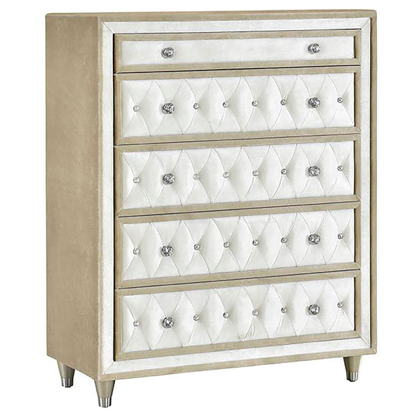 English Elm Justine 5-Piece Upholstered Bedroom Set In Ivory And Camel - French Glamour & Chic Comfort Decor B062S00973