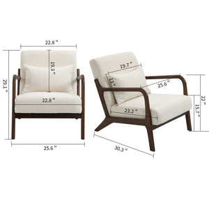 English Elm Mid Century Modern Accent Chair Natural Wood Frame Upholstered with Lumbar Cushion Support W2530P407182