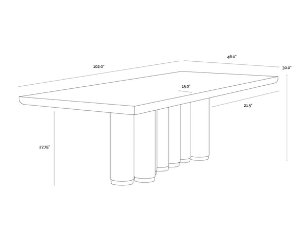 Sunpan SALIX Dining Table - 102" Warm Chocolate Oak with Sculptural Base, Perfect for Family Gatherings & Style 112358