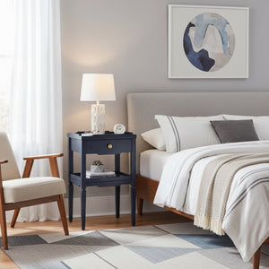 English Elm Foley Midnight Blue 1-Drawer Nightstand with Gold Pull, Tapered Legs, Lower Shelf & Smooth Glides B050P376967