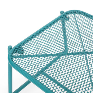 English Elm Kincaid Outdoor Iron Mesh Conversation Set Rust Resistant Patio Chairs with Side Table Teal N775P392159T