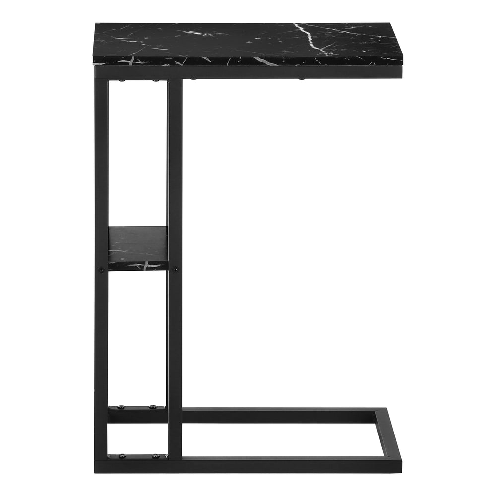 English Elm Accent Table - Contemporary C-Shaped Snack Table With Black Marble Look Top & Metal Frame, Versatile Design For Living Room Or Bedroom B2710P219400