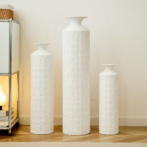 English Elm 39.4" Handcrafted Rattan-textured Pvc Tall Floor Vase Boho Entryway Sculptural Accent White W2796P446236