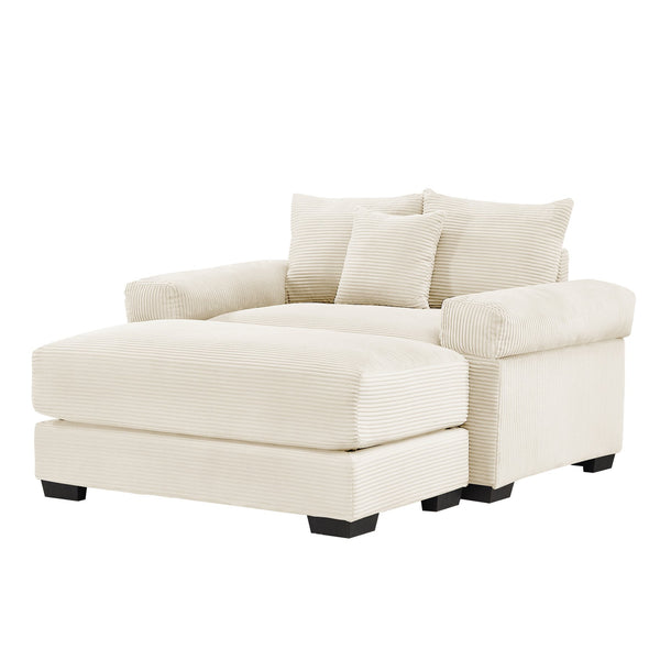 English Elm 54.3" Oversized Modular Sectional Couch - Plush Corduroy, Ergonomic Comfort With Ottoman & Pillows W714S01283