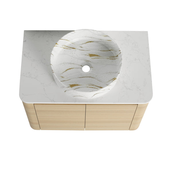 English Elm 30'' Wall-Mounted Bathroom Vanity With Elegant Ceramic Sink, Soft-Close Doors & Space-Saving Design W999S00464