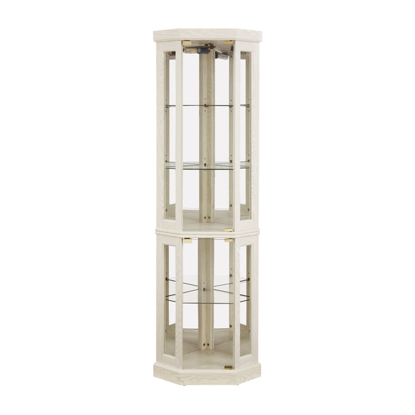 English Elm Lighted Corner Curio Cabinet - Elegant Display Case With Integrated Lighting For Collectibles & Glassware W1758P294619