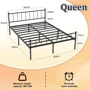 English Elm Queen Platform Bed Frame with Headboard Footboard Matte Black Under Bed Storage W311P433479