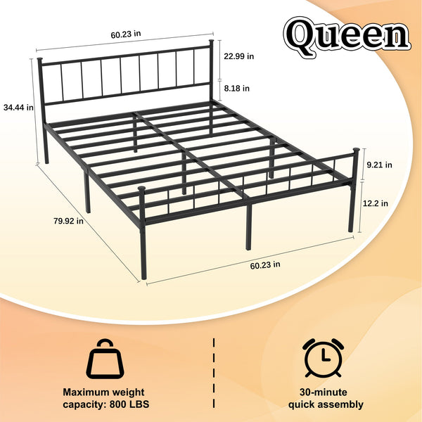 English Elm Queen Platform Bed Frame with Headboard Footboard Matte Black Under Bed Storage W311P433479