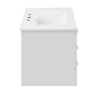 English Elm 30" Bathroom Vanity with Sink — Wall-Mounted Ceramic Basin, Soft-Close Storage, Floating Modern Design White N710S324096K