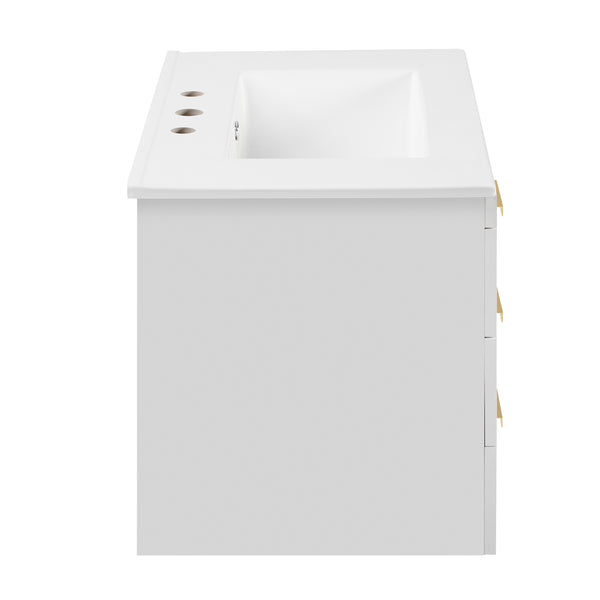 English Elm 30" Bathroom Vanity with Sink — Wall-Mounted Ceramic Basin, Soft-Close Storage, Floating Modern Design White N710S324096K
