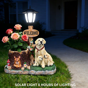 English Elm Labrador Mother and Pup Resin Garden Statue with Integrated Floral Planter Basin W5398P464250