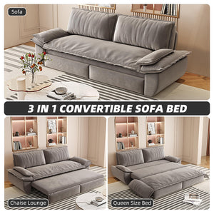 English Elm 73.2" Queen Sleeper Sofa Convertible Corduroy Loveseat for Guest Room or Living Space Grey W1885S00330