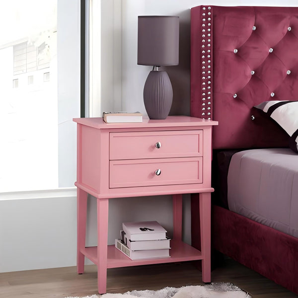 English Elm Contemporary Wenge Nightstand with Drawer and Sleek Modern Design, Durable Particleboard Storage Nightstand Pink 15.16 L x 17.52 W x 24.02 H B078112089