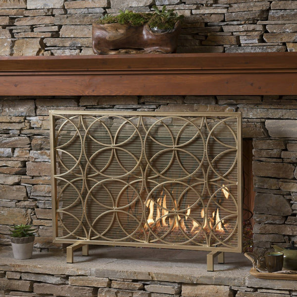 English Elm Fire Screen Handcrafted Iron Geometric Mesh Spark Guard for Modern Living Rooms 61125.00GLD