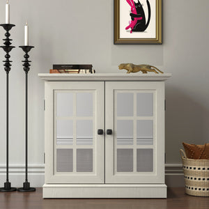 English Elm Storage Sideboard with Mirrored Acrylic Doors and Wood Grain Mdf Finish for Compact Rooms White W2899P372747