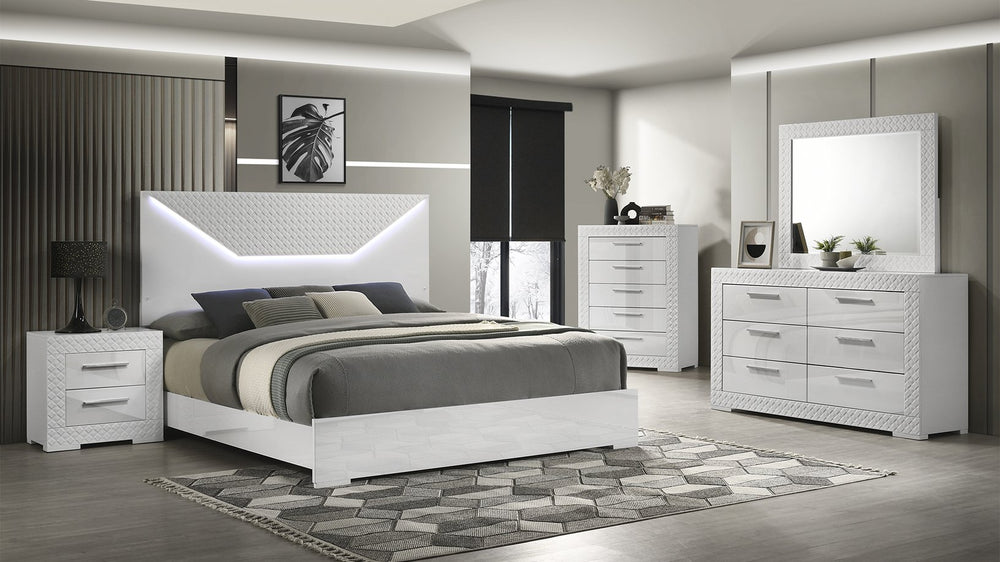 English Elm Blanca Modern 6-Drawer Dresser In White Lacquer With Quilted Detailing And Plush Red Interiors B009P243269