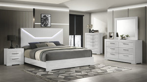 English Elm Blanca Modern 5-Piece Queen Bedroom Set With Led Headboard & High-Gloss White Finish For Style B009S01390
