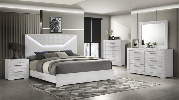 English Elm Blanca Modern 5-Piece Queen Bedroom Set With Led Headboard & High-Gloss White Finish For Style B009S01390