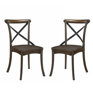 English Elm Set Of 2 Mid-Century Modern Metal Back Side Chairs In Dark Oak With Stylish X-Design Accents B016P314477-GIGA