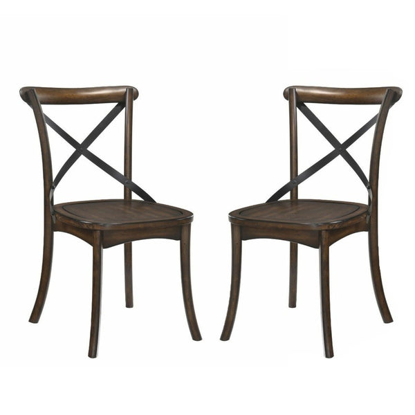 English Elm Set Of 2 Mid-Century Modern Metal Back Side Chairs In Dark Oak With Stylish X-Design Accents B016P314477-GIGA