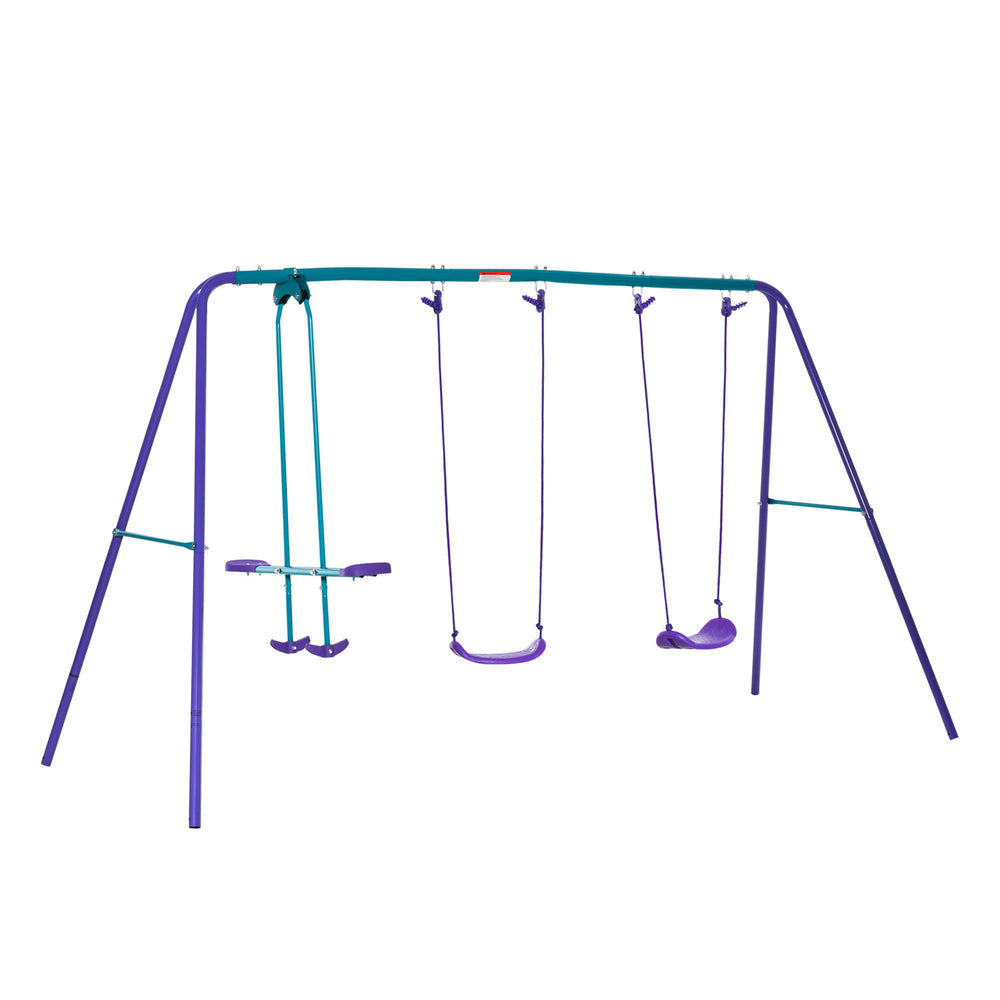 English Elm Outsunny Heavy Duty Metal A-frame Swing Set with Glider and Two Adjustable Seats W2225P200834