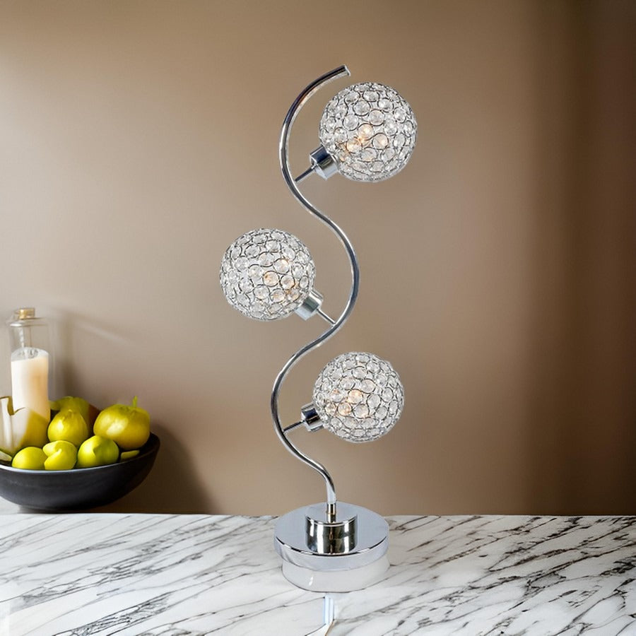 English Elm Denise Crystal Globe Table Lamp White Metal Frame Clear Glass Shade Glam Accent B056P416867