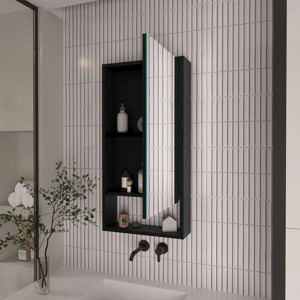 English Elm Rectangle Modern Medicine Cabinet with Mirror Wenge — Slim 3-Shelf Wall Storage, Elegant Powder Room Upgrade B06280281