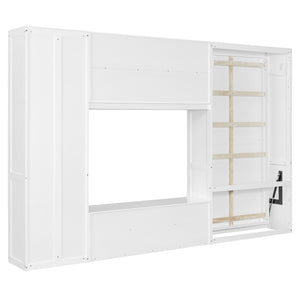 English Elm Twin Murphy Wall Bed with Integrated Tv Stand Open Shelving and Cabinet Storage LP000768AAK