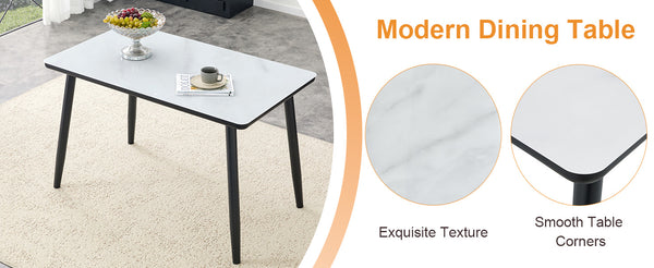 English Elm Table and Chair Set Modern Marble Glass Top with Gray Linen Seats for Dining Room W1151S04657