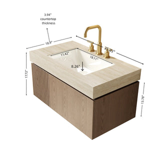 English Elm Muri Floating Bathroom Vanity with Sintered Stone Top and Plywood Cabinet W2615S00617