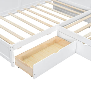 English Elm Wood Twin L-shaped Platform Bed Trundle Shelves Charging Station Kids Room White N7090001045K-1