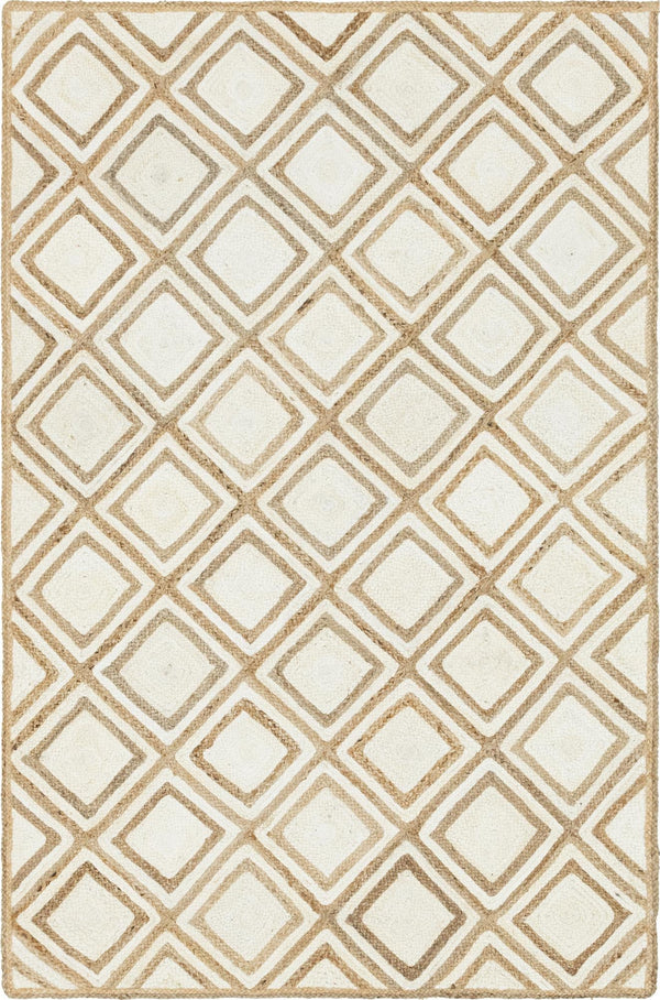 Unique Loom Braided Jute Bengal Hand Braided Geometric Rug Natural, Ivory 6' 1" x 9' 0"