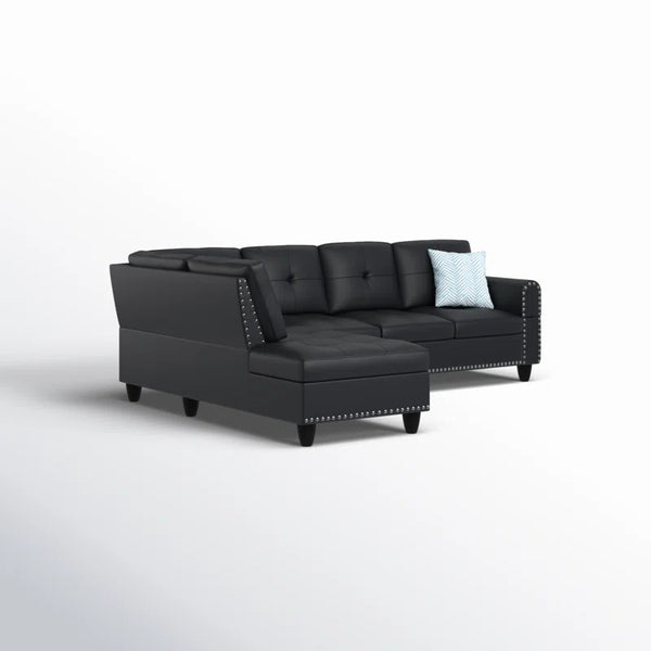 English Elm 2-Piece Alger 98" Wide Left-Hand Sofa & Chaise in Linen Blend with Tufted Backs, Nailhead Trim, Supportive Foam Cushions and Accent Pillows Black B102S00095