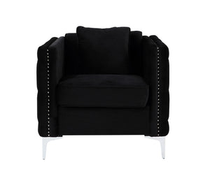 English Elm Belluno Tufted Black Velvet Accent Chair with Nailhead Trim and Chrome Legs B2749P413378