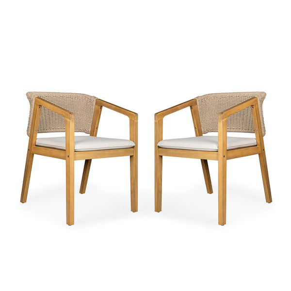 English Elm Christopher Knight Home® - Dining Rope-Backrest Chair Set of 2 with Removable Cushions, Acacia Wood Frame, Non-Slip Pads, Straps N779P210772L