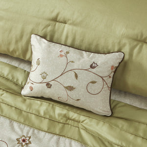 English Elm Embroidered 7-Piece King Comforter Set In Green, Chocolate & Taupe - Luxurious Floral Design & Pillows B03597124