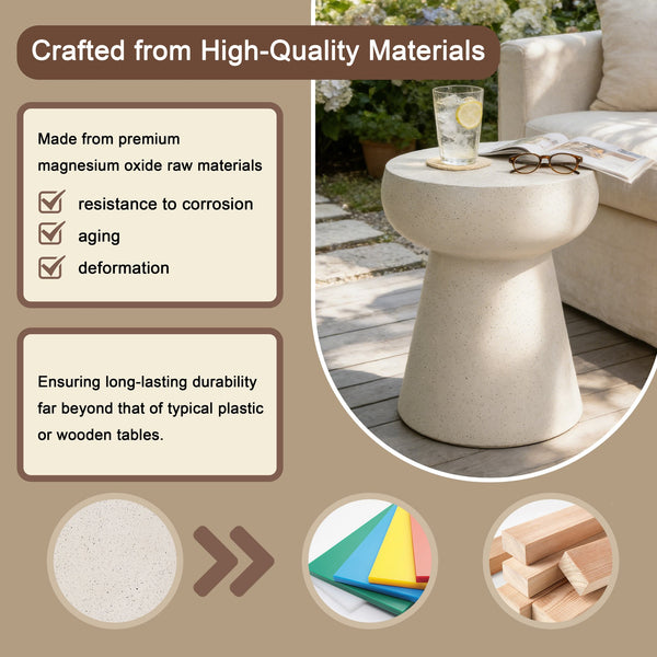 English Elm U_style Sculptural Mushroom Pedestal Table Travertine Mgo Stone Look Patio Accent Beige N711P422070K