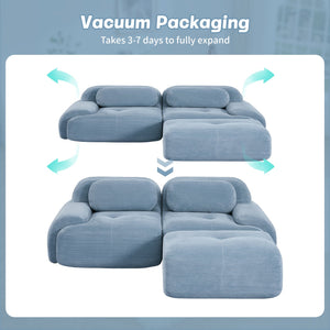 English Elm 82'' Modular L-shaped Sectional Sofa Corduroy Upholstery Curved Arms for Living Rooms Blue W714S01246